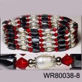 36inch Red Glass, Freshwater Pearl Magnetic Wrap Bracelet Necklace All in One Set
